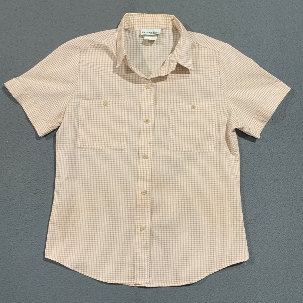 Vintage‎ PepperTree Red Grid Check Short Sleeve Button Up Shirt Womens Size 30
